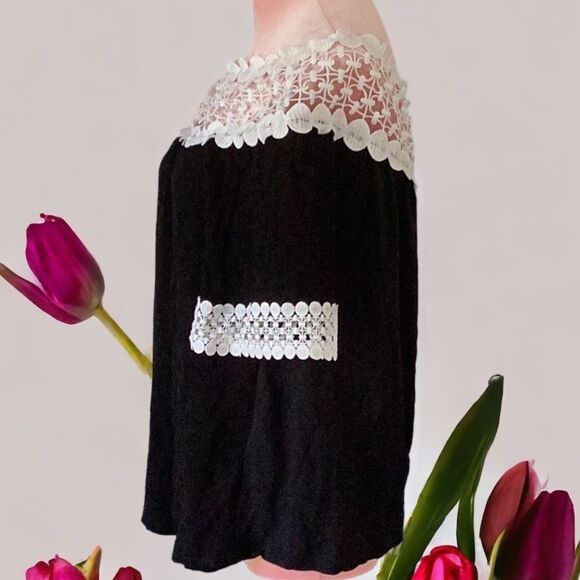INC INTERNATIONAL CONCEPTS MEDIUM TOP BLOUSE OFF SHOULDER LACE DETAIL BLACK - Picture 7 of 7